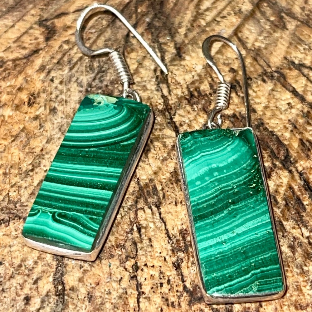 Green Malachite Earrings 1 1/2” - Picture 7 of 14